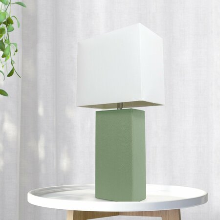 Lalia Home Lexington 21in Leather Base Modern Home Decor Bedside Table Lamp, Sage Green LHT-3008-SG